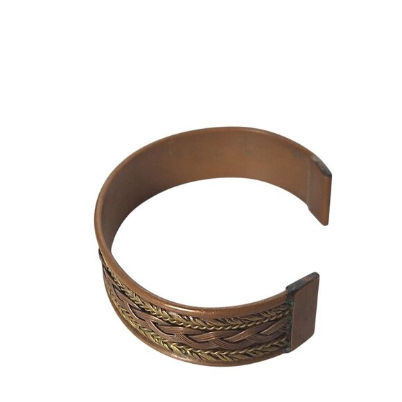 Solid Copper Two Tone Healing Cuff Bracelet Arthritis Pain Therapy Jewelry - Picture 3 of 5